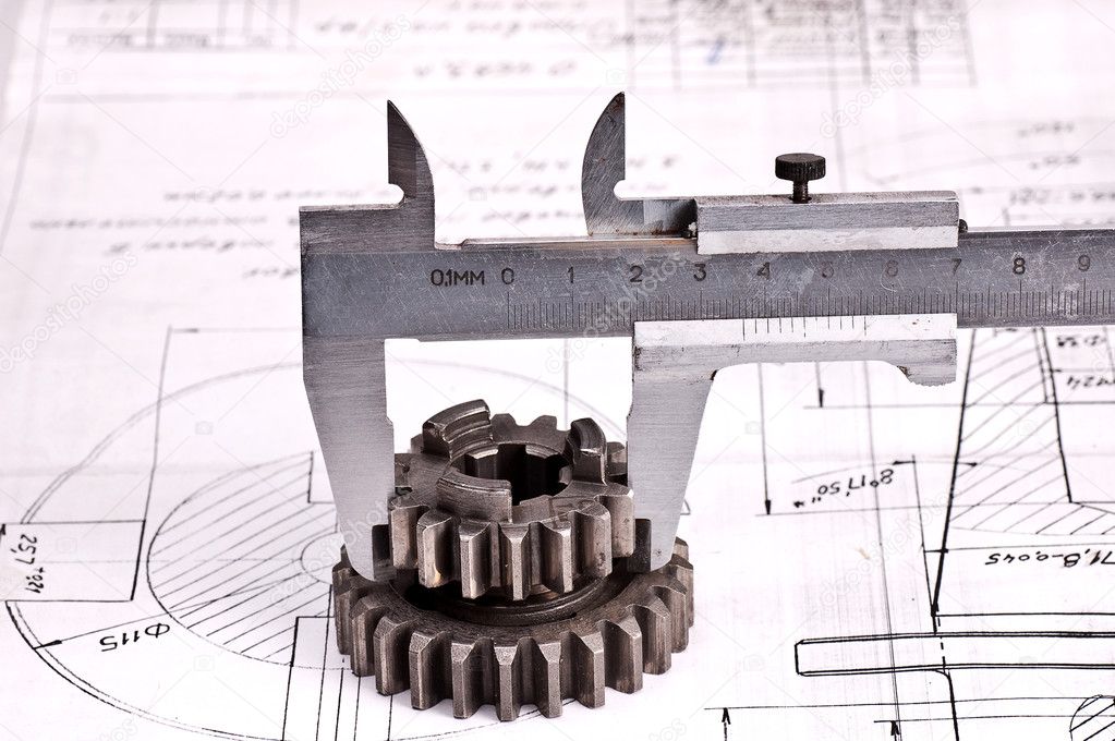 Calliper with part on Engineering drawing