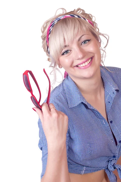 Blonde with red points — Stock Photo, Image