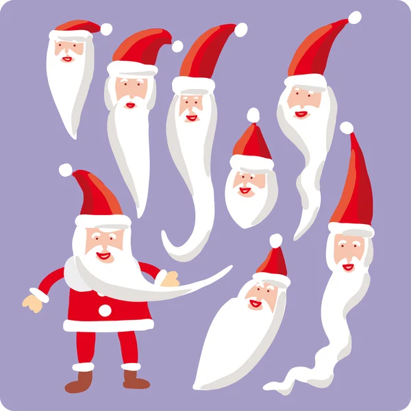 Huit têtes de Père Noël et un corps — Image vectorielle