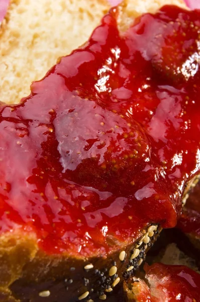 stock image Sweet bread ( challah ) with strawberry jam