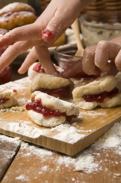 Detail of hands kneading dough — Stock Photo, Image