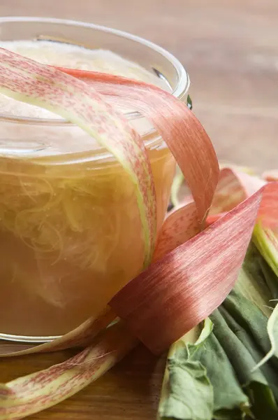 Rhubarb jam in glass jar — Stock Photo, Image