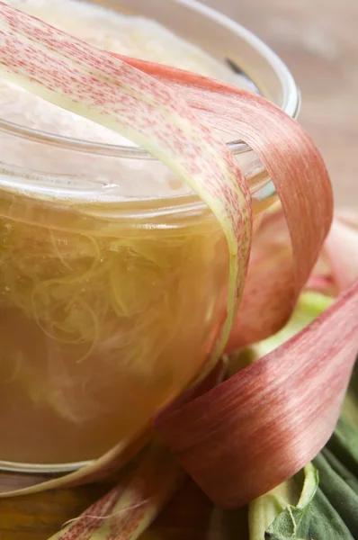 Rhubarb jam in glass jar — Stock Photo, Image
