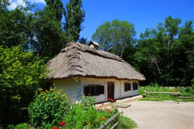 Rural house with straw roof clipart