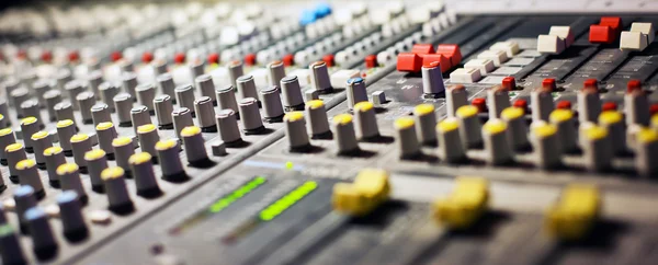 Audio mixer mixing board fader and knobs — Stock Photo, Image