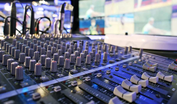 Audio mixer mixing board fader and knobs — Stock Photo, Image