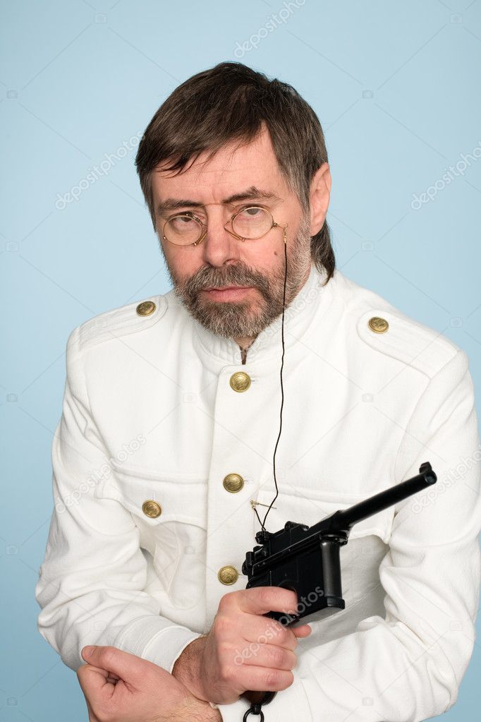 Man in form officer with gun
