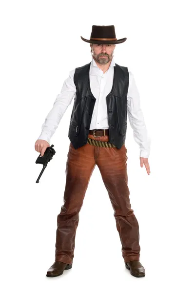 Muž v stetson s pistolí — Stock fotografie