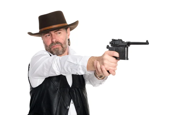 Man in stetson shot from pistol — Stock Photo, Image