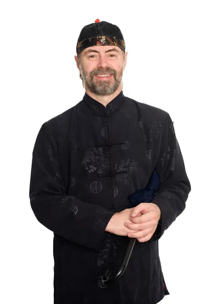 Европейский в традиционном китайском костюме — стоковое фото