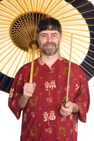 Kaukaski koszula chiński trzymać rury — Zdjęcie stockowe
