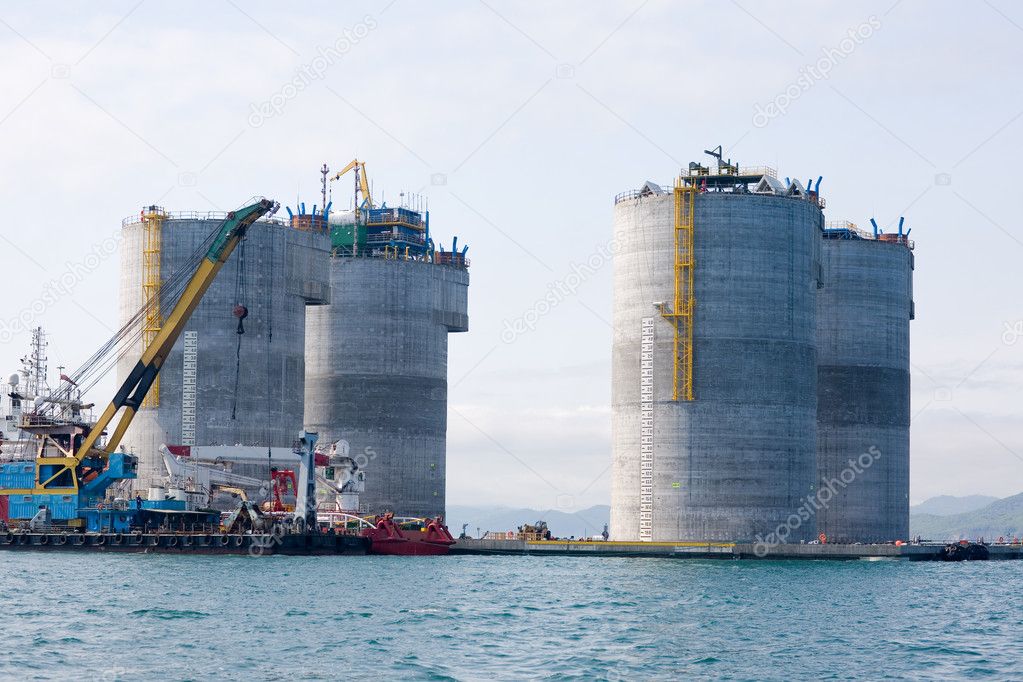 Floating crane at base of the oil platform