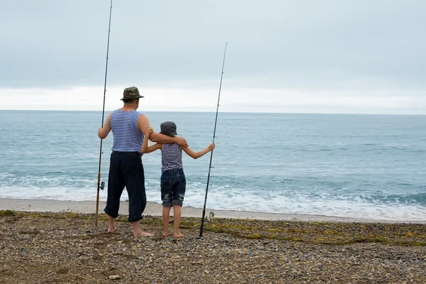Grandfather and grandson fishing — Stock Photo, Image