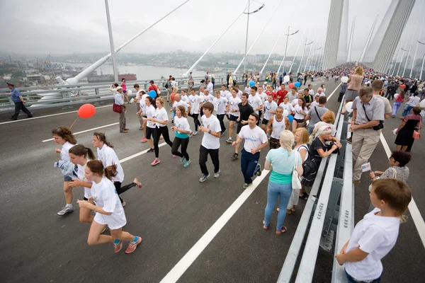 stock image celebrating the opening of bridge in Vladivostok, Russia.