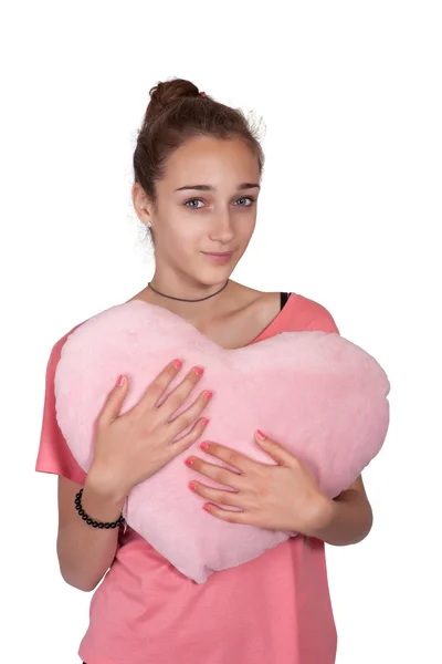 Teen girl with valentine pink heart — Stock Photo, Image