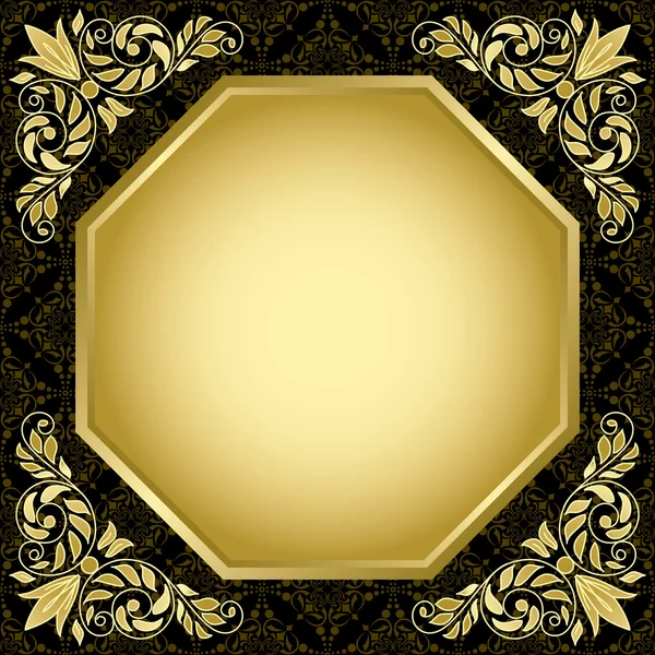 Carte vectorielle vintage noire avec décorations dorées — Image vectorielle