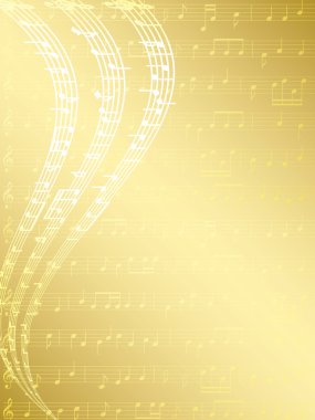 Gold musical background with notes - vector