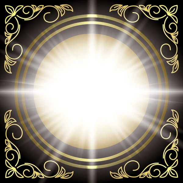 Μαύρο κάρτα με χρυσό floral διακόσμηση και flash - διάνυσμα — Διανυσματικό Αρχείο