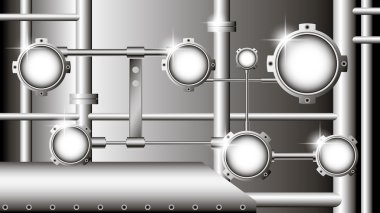 Industrial illustration with metallic pipes and devices clipart
