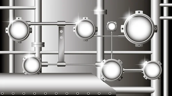 Ilustración industrial con tubos y dispositivos metálicos — Vector de stock