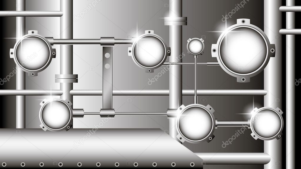 Industrial illustration with metallic pipes and devices