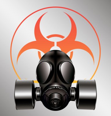 Black gas mask with biohazard symbol - vector clipart