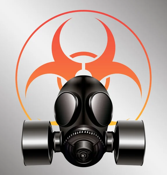 Máscara de gas negro con símbolo de peligro biológico - vector — Archivo Imágenes Vectoriales