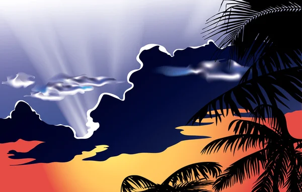 Vektor-Illustration - Sonnenuntergang mit bewölktem Himmel — Stockvektor