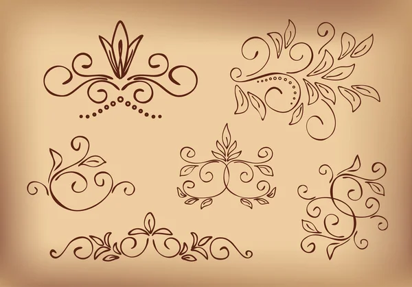 Elementos de diseño floral marrón - conjunto de vectores — Vector de stock