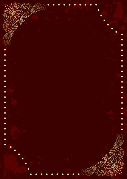 Tmavě červené svislé kartu se zlatým dekorativní rám - vektor — Stockový vektor