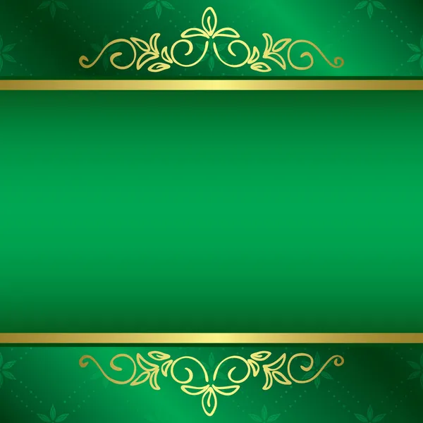 Tarjeta verde brillante con decoraciones florales de oro - vector — Vector de stock