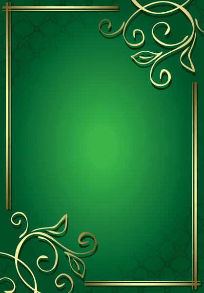 Marco verde decorativo floral con decoraciones de oro - vector — Archivo Imágenes Vectoriales
