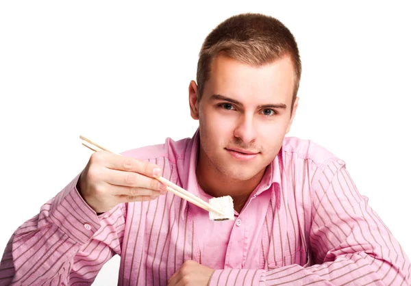 Uomo con sushi — Foto Stock