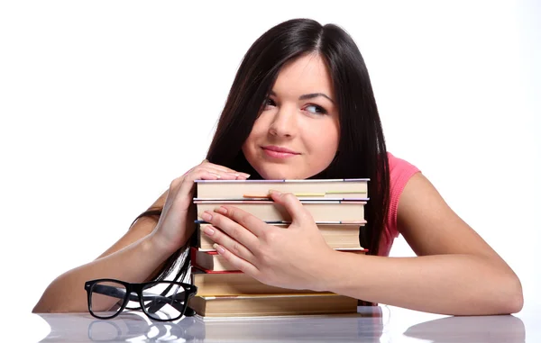 College flicka med böcker — Stockfoto