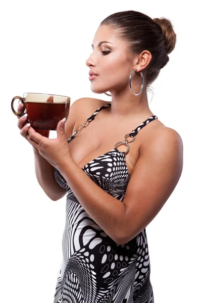 Nő csésze teával — Stock Fotó
