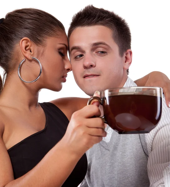 男人和女人与杯茶 — 图库照片