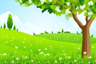 Green Landscape with Tree clipart