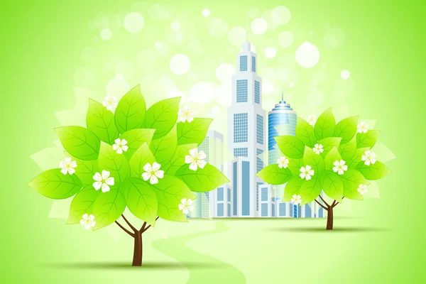 Zielone drzewa i miasto — Wektor stockowy
