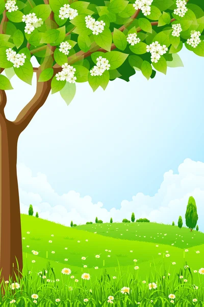 Зелений пейзаж з деревом — стоковий вектор