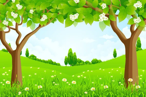 Sfondo verde con alberi — Vettoriale Stock