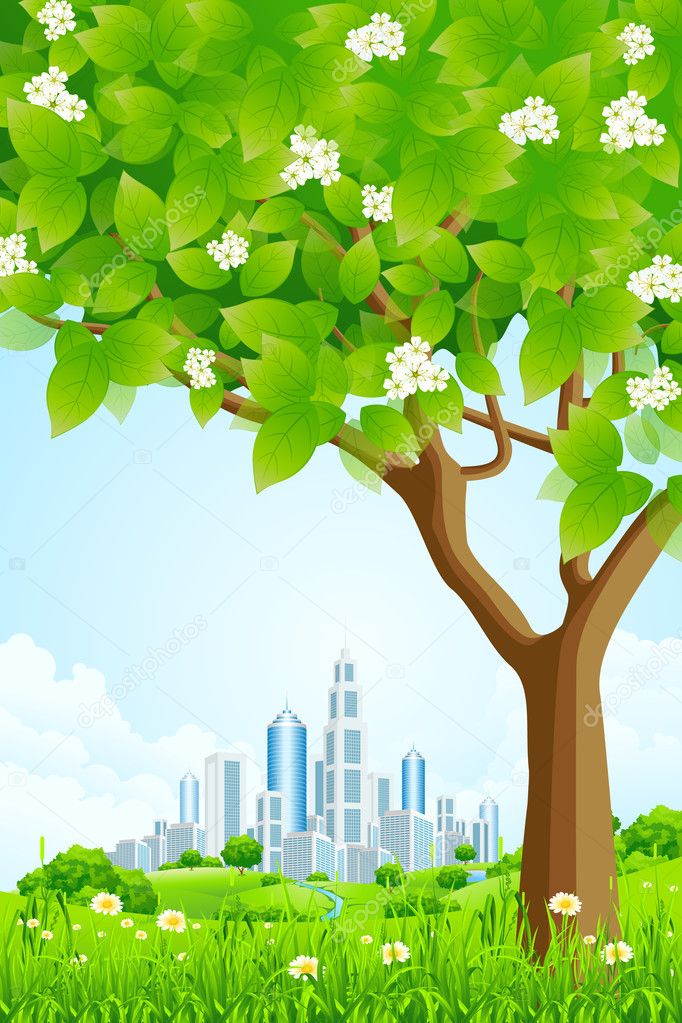 Green Background with Tree and Modern City Stock Vector Image by ©-=WaD=-  #10737769