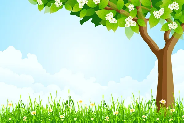 Paisaje verde con árbol — Vector de stock