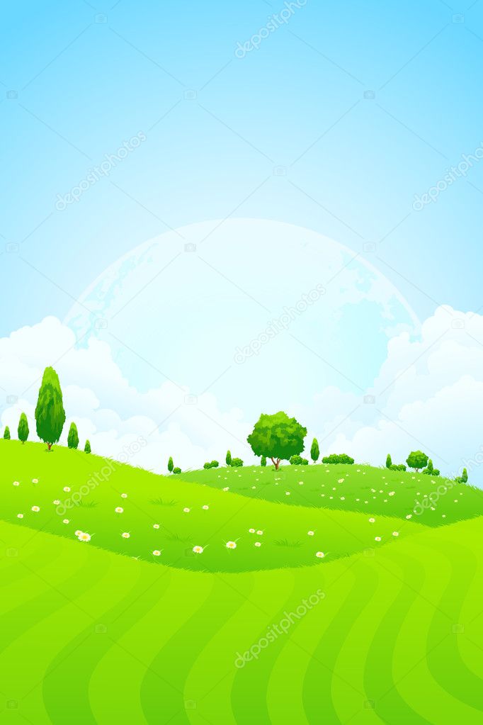Green Background with Moon in the Sky