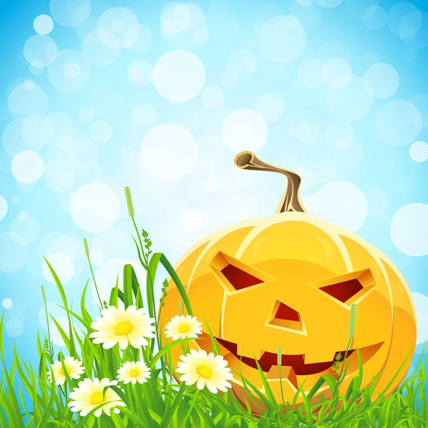 Halloween Background with Flowers and Pumpkin — Stock Vector