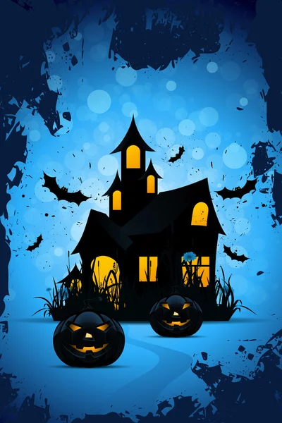 Halloween Background with Pumpkins and Haunted House — Stock Vector