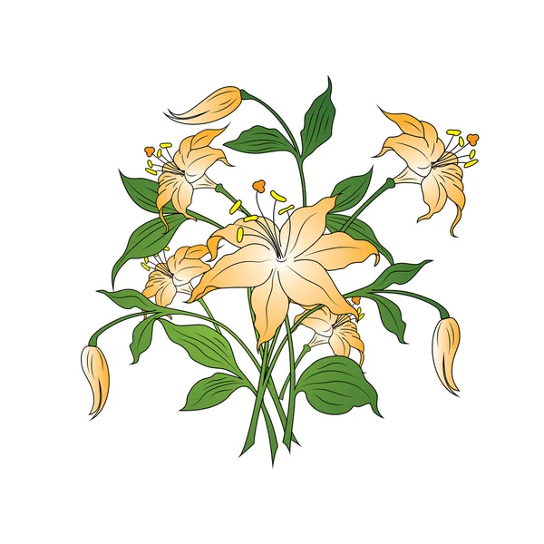 Bouquet virágok egyszerű színben, fehér háttér, vektor — Stock Vector