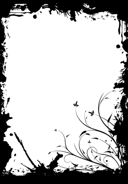 Abstracto grunge floral decorativo negro marco vector ilustratio — Archivo Imágenes Vectoriales