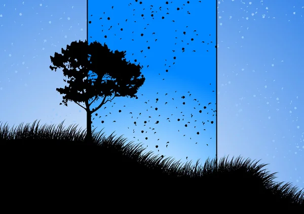 Paysage naturel étonnant avec silhouette d'arbre, illustration vectorielle — Image vectorielle