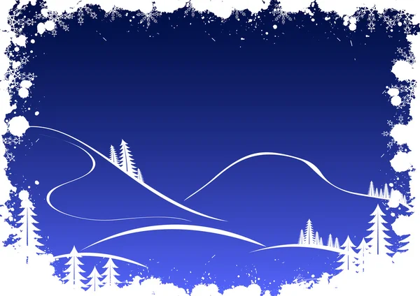 Grunge fondo de invierno con abeto copos de nieve y santa — Vector de stock