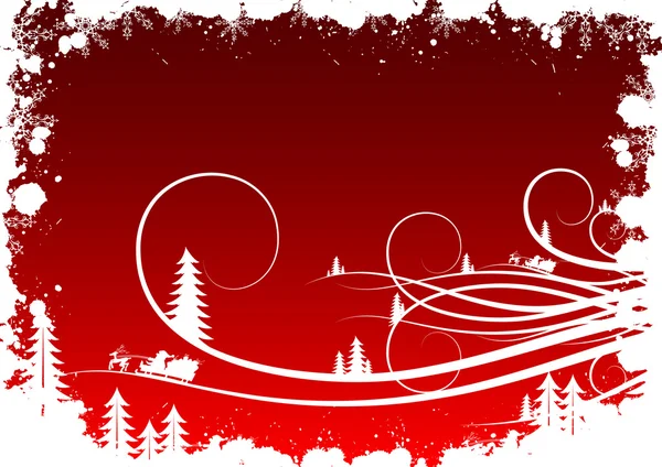 Гранж зимний фон с елочкой снежинки и Санта-Клау — стоковый вектор